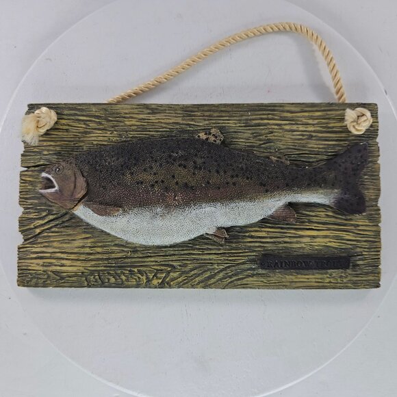 Rainbow Trout Hanging Wall Plaque 3D Fish Design Rustic Wood Look Rope Hanger - Picture 3 of 8